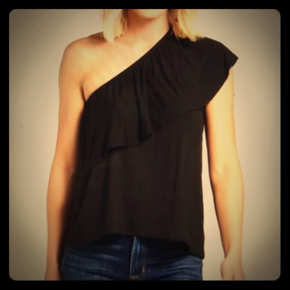 NYTT black one shoulder ruffle top XS NWT
